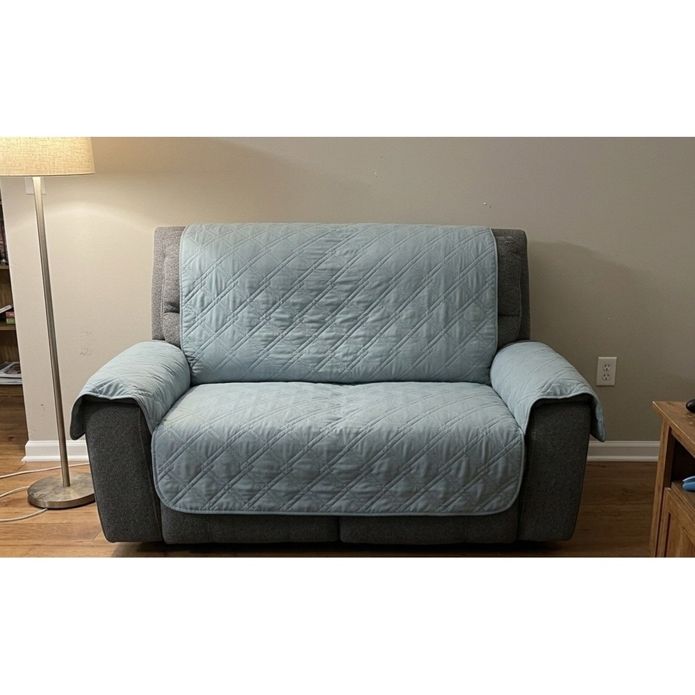 Light Green Quilted Loveseat Furniture Protector Non-Slip Sofa Cover 2-Cushion